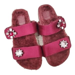 NEW Tory Burch Celia Faux Fur Two-Band Sandals